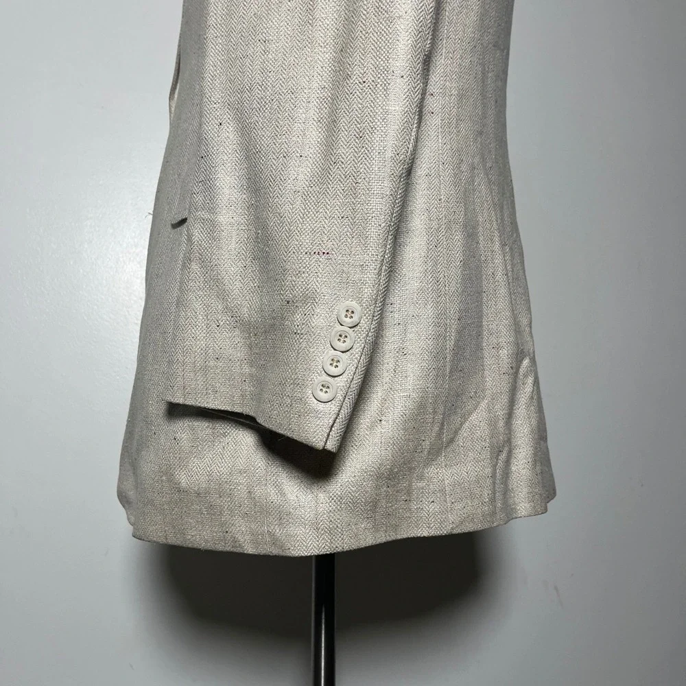 Kuppenheimer Blazer Mens 44L Beige Herringbone Two Button Silk Blend Vintage USA